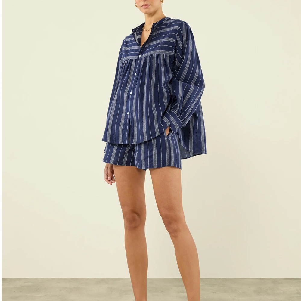 Blue Striped Shirt and Shorts Set
